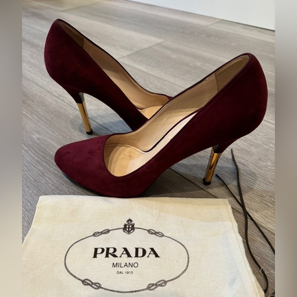 Prada Burgundy Suede Heels - Picture 3 of 6